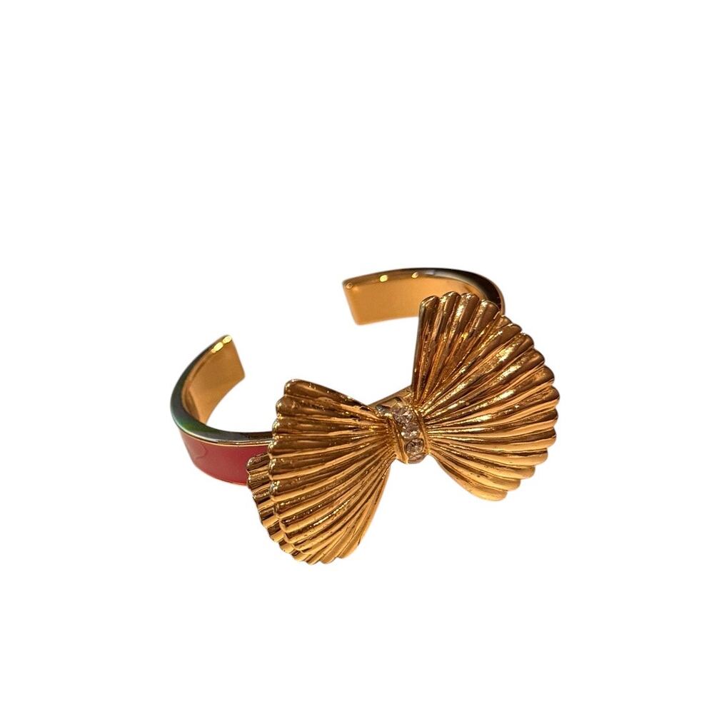Lilly Pulitzer Pink Enamel & Gold-Tone Shell Bow Cuff Bracelet - Picture 2 of 3